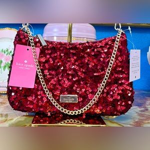 NWT Kate Spade Kiki Sequin Fabric Bag in Deep Berry Color
K9434